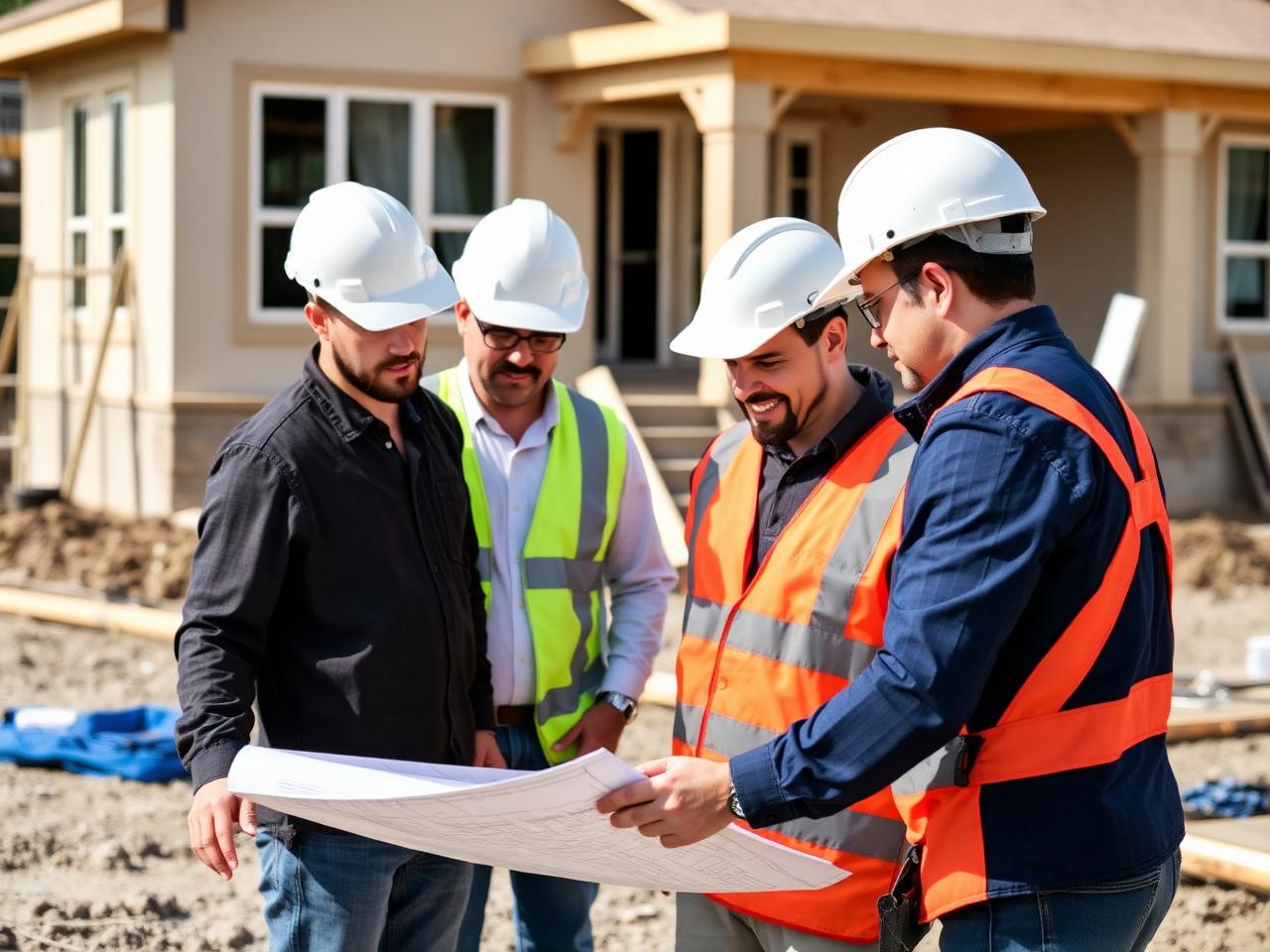 JH Professional Builders team reviewing plans on site