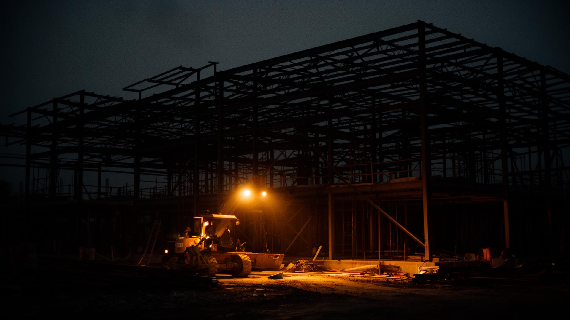 Construction site at dusk